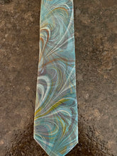 Load image into Gallery viewer, Green Blue Brown double marbled    3” Silk Tie  water marbled
