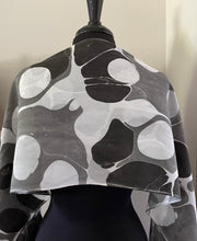 Load image into Gallery viewer, Twice marbled black &amp; white stone.  Charmeuse  Silk 72x14” bold fun. This beautiful silk makes a unique dresser cover and scarf
