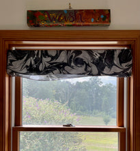 Load image into Gallery viewer, Black gray white French curl   water marbled 8mm Habotai silk.  Hang on the wall, use as a table runner or wear this unique piece
