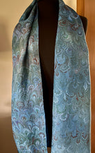 Load image into Gallery viewer, Blue Bouquet Shawl 72x22” Water marbled silk
