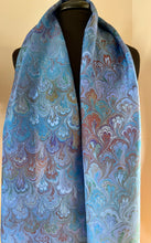 Load image into Gallery viewer, Blue Bouquet Habotai Silk 14x72 bold fun. This beautiful silk makes a unique dresser cover and scarf
