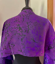 Load image into Gallery viewer, Purple Burgundy Blue Italian vein Water Marbled Habotai Silk 14x72.
