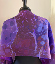 Load image into Gallery viewer, Purple Kandinsky.  Water Marbled Habotai Silk 14x72.
