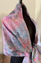 Load image into Gallery viewer, Summer Bouquet  Shawl 72x22” Water marbled silk
