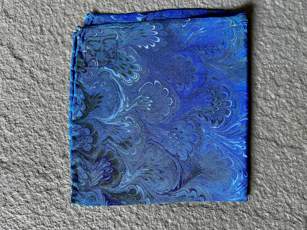 Blue 11x11”  Habotai silk,  pocket square, doily, hair tie, or accessorize your dog.