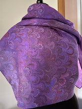 Load image into Gallery viewer, Purple Bouquet Pattern Shawl 72x22” Water marbled silk
