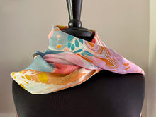 Load image into Gallery viewer, Random Colors twice marbled Charmeuse Silk 72x14” bold fun. This beautiful silk makes a unique dresser cover and scarf

