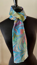 Load image into Gallery viewer, Multidyed Flame.  Charmeuse Silk 72x14” bold fun. This beautiful silk makes a unique dresser cover and scarf
