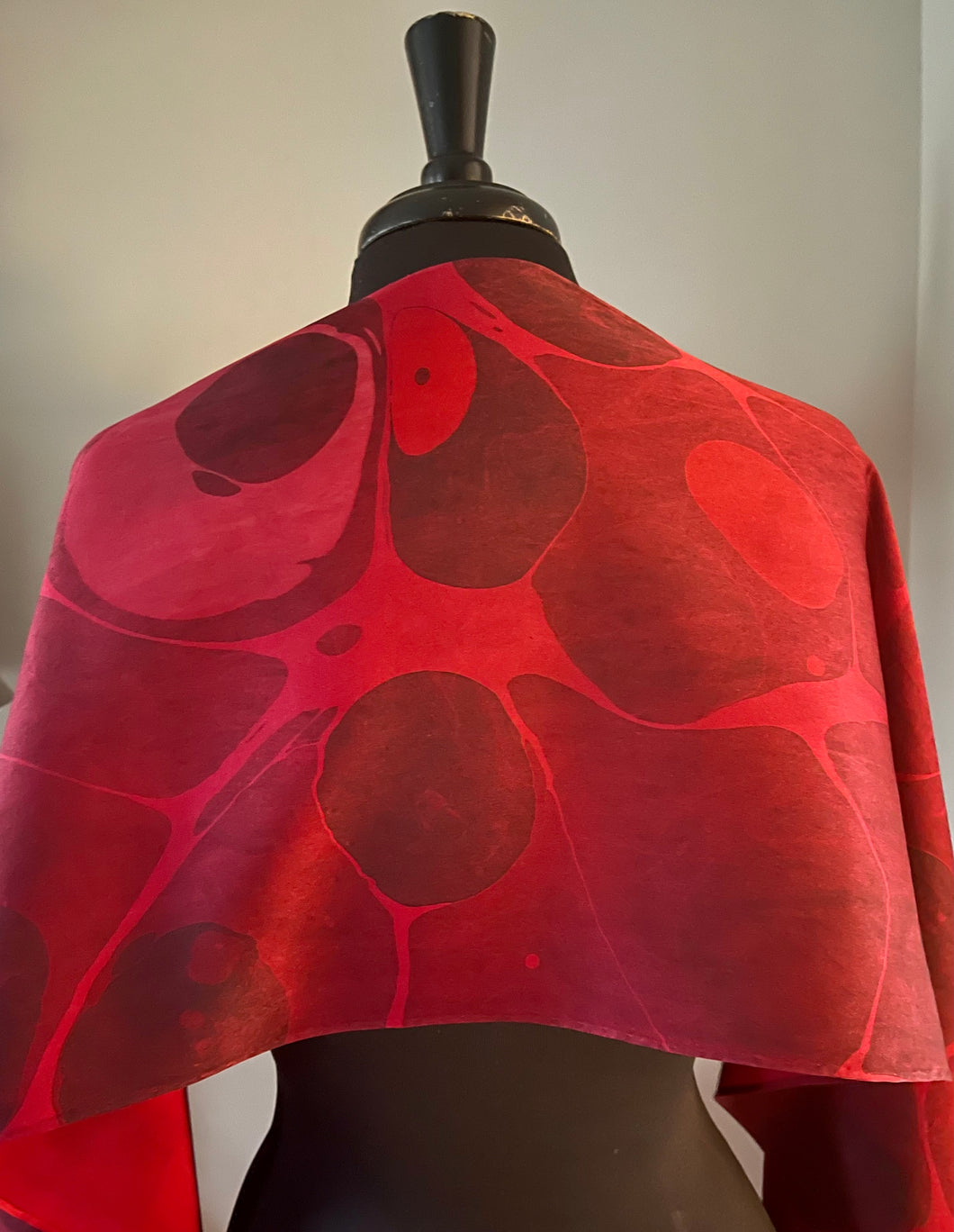 Red Stone Charmeuse Silk 72x14” bold fun. This beautiful silk makes a unique dresser cover and scarf