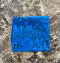 Load image into Gallery viewer, Blue Marbled 11x11”  Habotai silk,  pocket square, doily, hair tie, or accessorize your dog.
