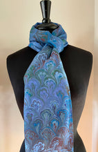 Load image into Gallery viewer, Blue Bouquet Habotai Silk 14x72 bold fun. This beautiful silk makes a unique dresser cover and scarf
