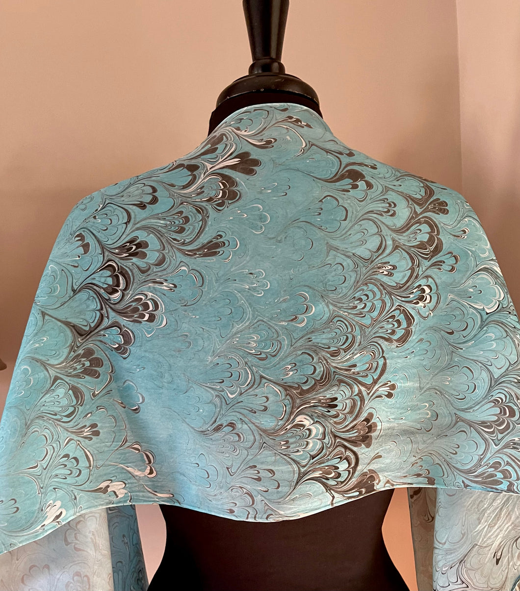 Turquoise gray Bouquet Patterned Habotai Silk