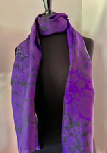 Load image into Gallery viewer, Purple Burgundy Blue Italian vein Water Marbled Habotai Silk 14x72.
