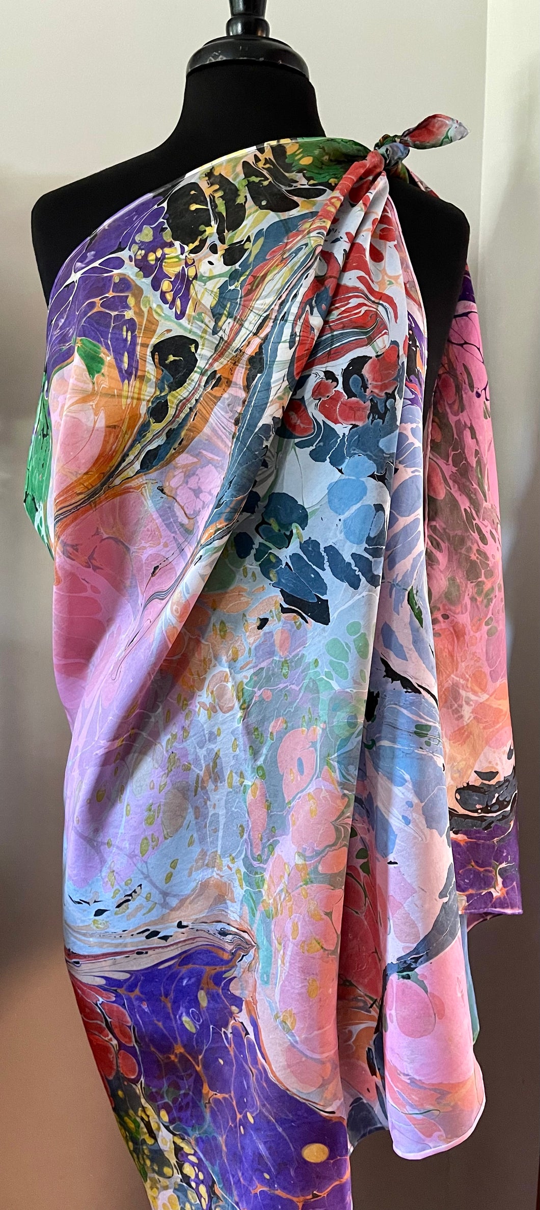 Double marbled Summer Color Habotai Silk 35x57 Sarong Wrap