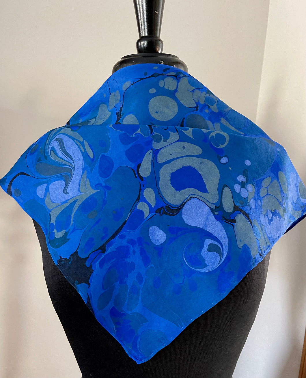 Versatile Blue 21x21 Square Habotai silk. Wear this unique piece in your hair, as a neckerchief, pocket square, or accessorize your dog
