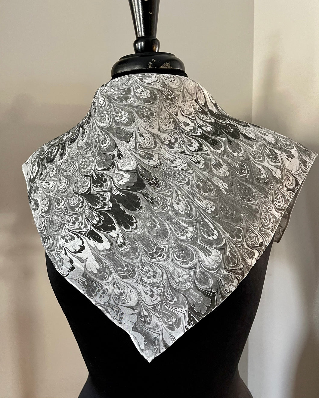 Black and White Bouquet 21x21 Square Habotai silk. For your hair, as a neckerchief, pocket square, or accessorize your dog.