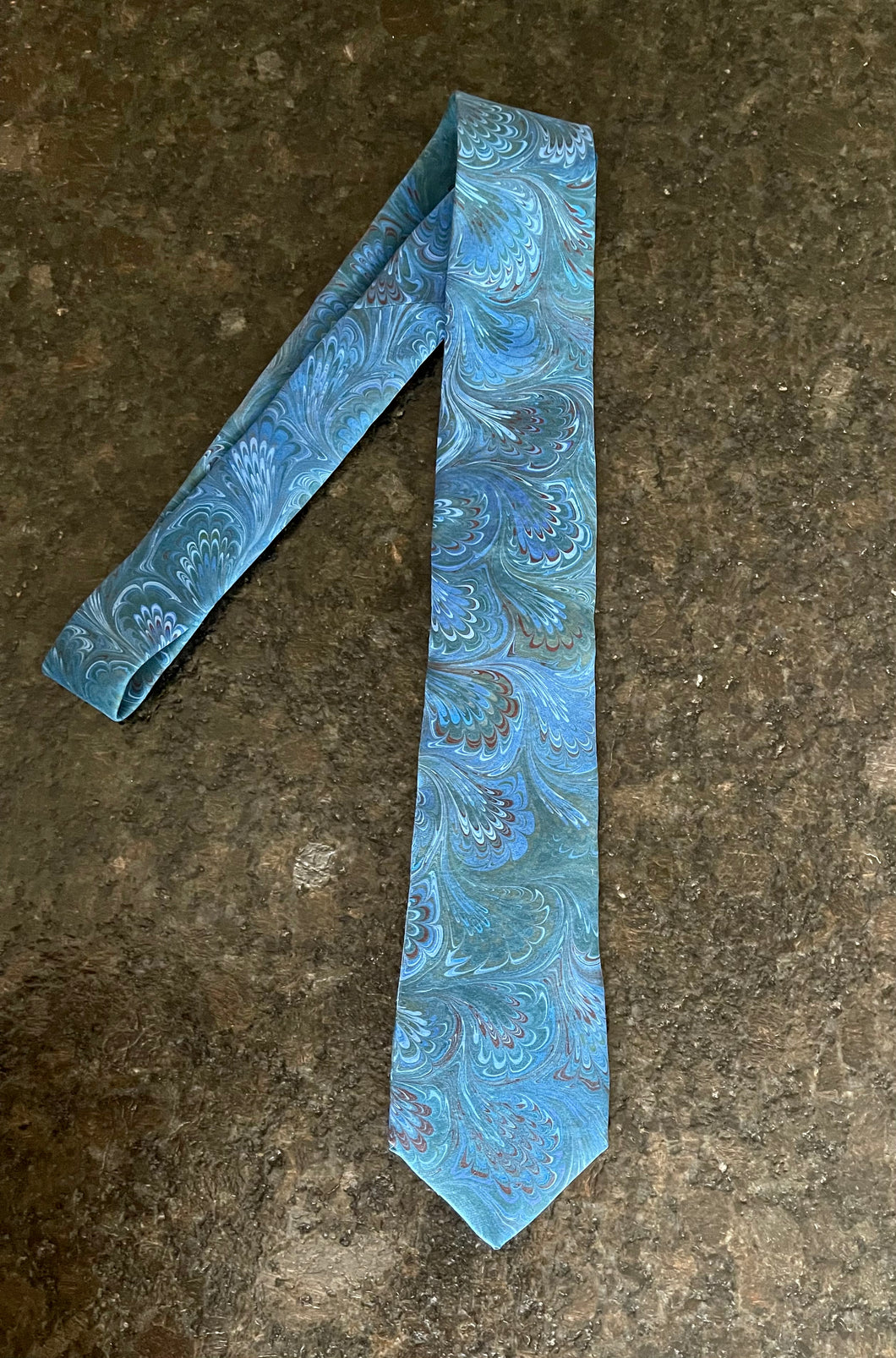 Blue bouquet 3” Silk Tie  water marbled