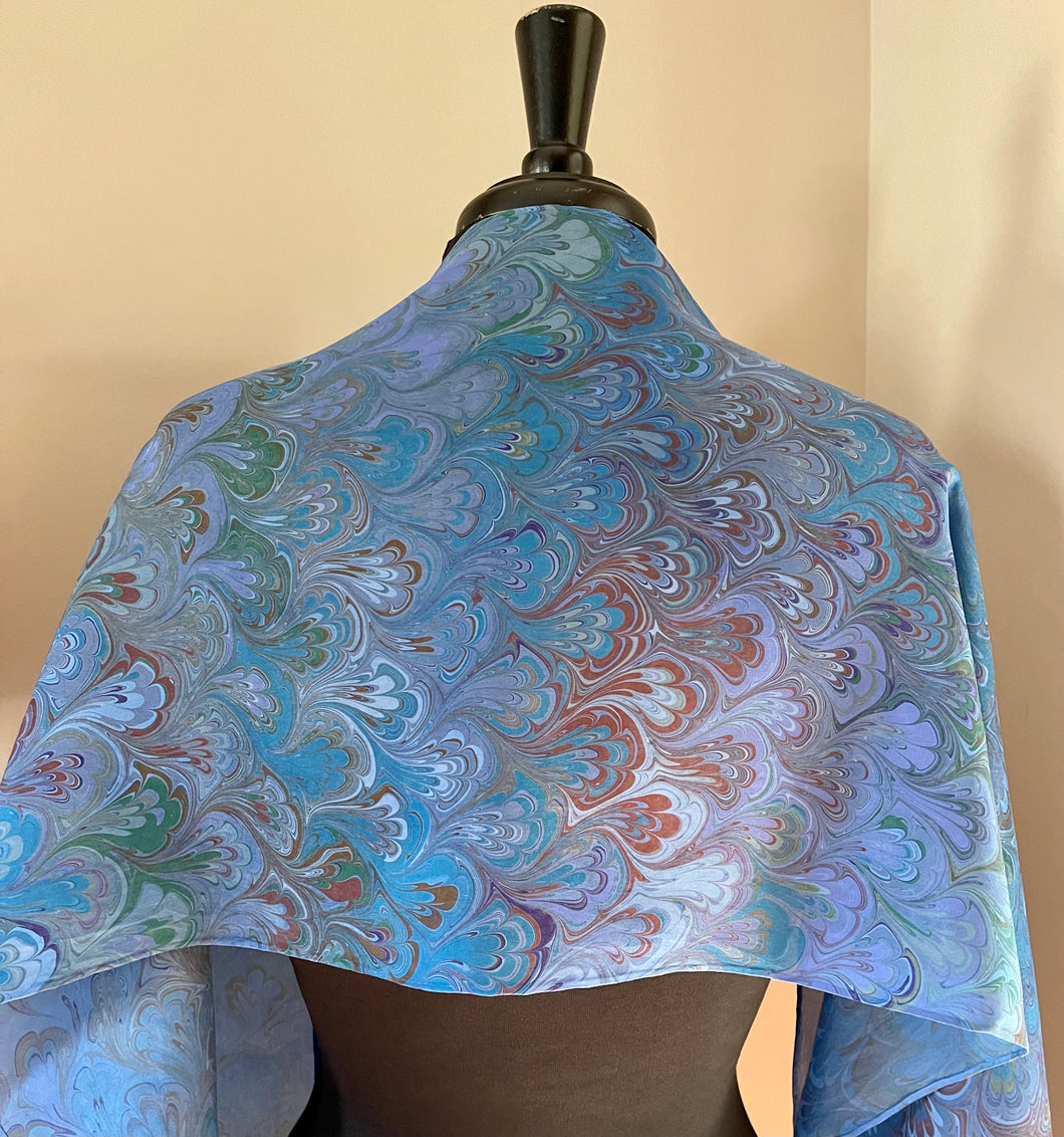 Blue Bouquet Habotai Silk 14x72 bold fun. This beautiful silk makes a unique dresser cover and scarf