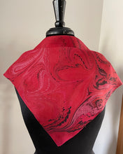 Load image into Gallery viewer, Red Combed and Swirled 21x21 Square Habotai silk. For your hair, as a neckerchief, pocket square, or accessorize your dog.
