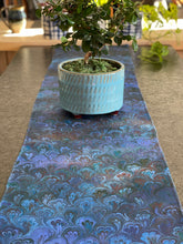 Load image into Gallery viewer, Blue Bouquet marbled  Charmeuse  Silk 72x14” bold fun. This beautiful silk makes a unique dresser cover and scarf
