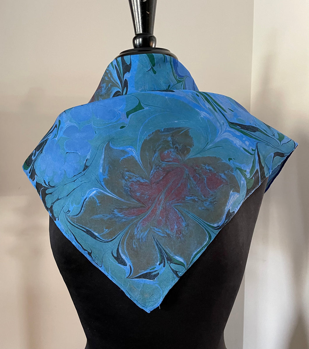 Blue floral  21x21 Square Habotai silk. Wear this unique piece in your hair, as a neckerchief, pocket square, or accessorize your dog.