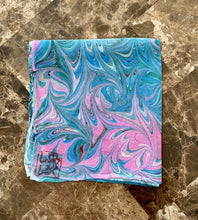 Load image into Gallery viewer, Pink &amp; Blue Marbled 11x11”  Habotai silk,  pocket square, doily, hair tie, or accessorize your dog.
