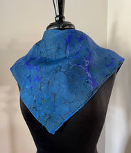 Load image into Gallery viewer, Blue Italian Vein 21x21 Square Habotai silk. Wear this unique piece in your hair, as a neckerchief, pocket square, or accessorize your dog.
