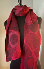 Load image into Gallery viewer, Red Stone Charmeuse Silk 72x14” bold fun. This beautiful silk makes a unique dresser cover and scarf
