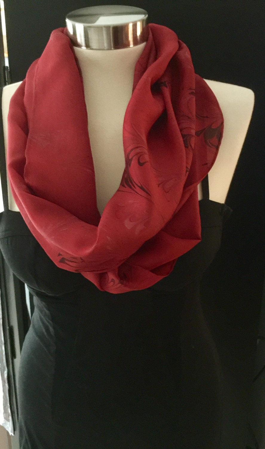 Water marbled Infinity Scarf/Shrug Silk Red