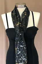 Load image into Gallery viewer, Black dyed Marbled  Gold Silver Tokyo Collection Silk, 14&quot;x72&quot; Habotai 8mm, Gift boxed with scarf tying guide
