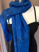 Load image into Gallery viewer, Blue Italian Vein   Habotai Silk 14x72 bold fun. This beautiful silk makes a unique dresser cover and scarf
