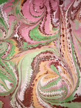 Load image into Gallery viewer, Pink Green Brown Combed Swirl Patterned Habotai Silk 14x72&quot;
