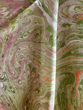 Load image into Gallery viewer, Green Beige Orange Combed Swirl Patterned Habotai Silk 14x72&quot;
