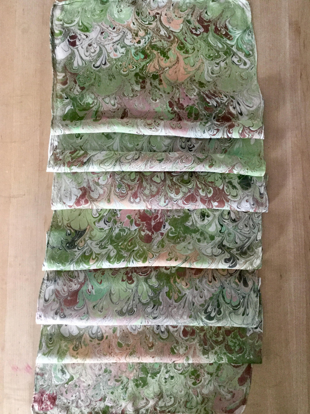 Green Beige Bouquet Patterned Habotai Silk 14x72