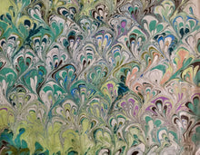 Load image into Gallery viewer, Green blue peach bouquet marbled Habotai Silk 14x72&quot;
