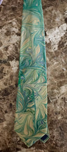 Load image into Gallery viewer, Silk Tie 4” Green beige  water marbled
