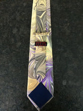 Load image into Gallery viewer, Silk Tie 4” Black purple yellow green water marbled
