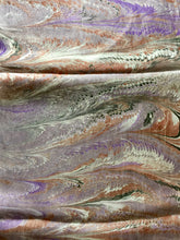 Load image into Gallery viewer, Purple brown black and white Combed Swirl Patterned Habotai Silk 14x72&quot;
