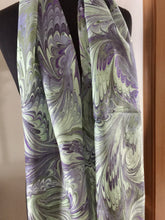 Load image into Gallery viewer, Elegant green and purple combed pattern 14x72”  Habotai Silk
