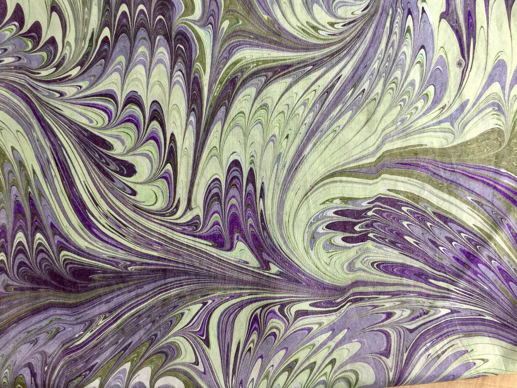 Elegant green and purple combed pattern 14x72”  Habotai Silk
