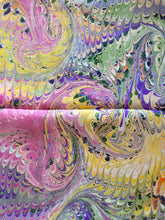 Load image into Gallery viewer, Pink, Purple, Yellow and Green Combed Swirl Patterned Habotai Silk 14x72&quot;
