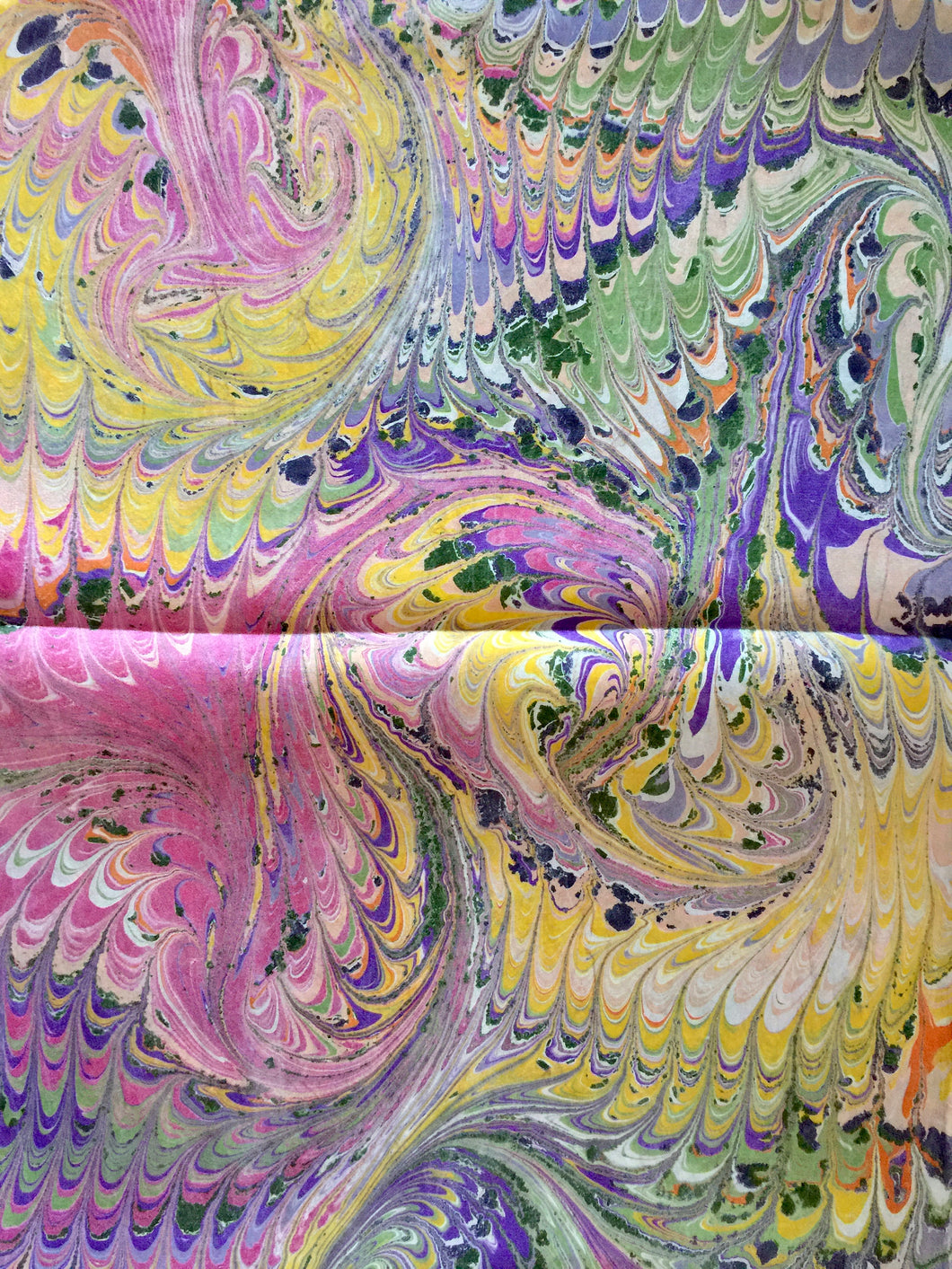 Pink, Purple, Yellow and Green Combed Swirl Patterned Habotai Silk 14x72