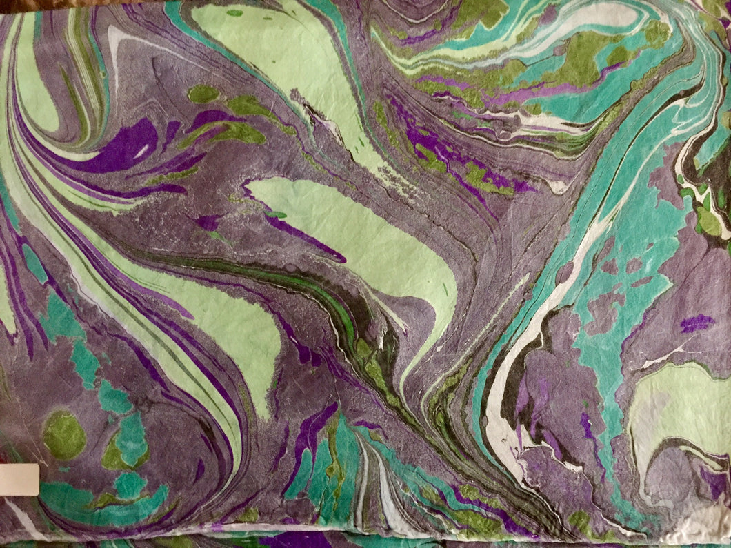 Green purple gray marbled Habotai Silk 14x72