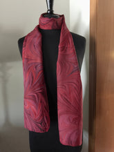 Load image into Gallery viewer, Tokyo  Red &amp; Black Flame pattern - 14&quot;x72&quot; Habotai silk, comes gift boxed with scarf tying guide and picture postcard
