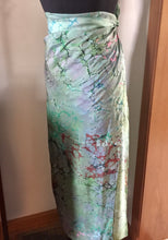 Load image into Gallery viewer, Sarong Wrap 44x69 Habotai Silk. Italian Vein in shades of green with pink, brown, navy and black accents throughout.
