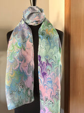 Load image into Gallery viewer, Multicolored pink, green, blue, purple and orange Bouquet Patterned Habotai Silk
