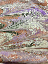 Load image into Gallery viewer, Purple brown black and white Combed Swirl Patterned Habotai Silk 14x72&quot;
