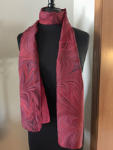 Load image into Gallery viewer, Tokyo  Red &amp; Black Flame pattern - 14&quot;x72&quot; Habotai silk, comes gift boxed with scarf tying guide and picture postcard

