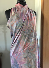 Load image into Gallery viewer, Multicolored Sarong Wrap 44x69 water marbled Habotai Silk combed and swirled pattern.
