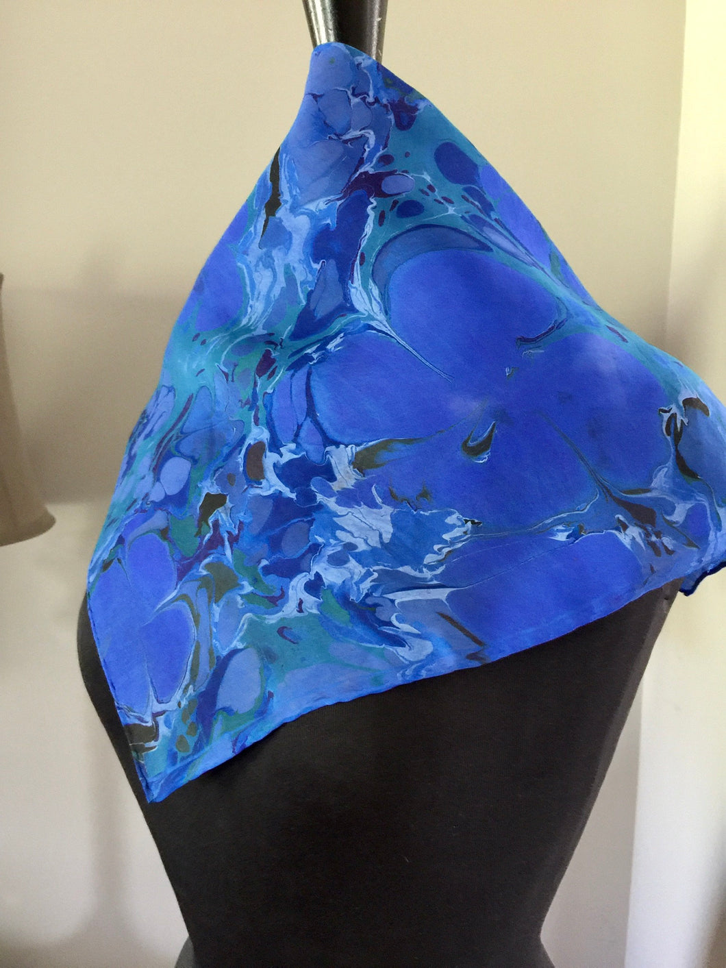 Blue floral  21x21 Square Habotai silk. Wear this unique piece in your hair, as a neckerchief, pocket square, or accessorize your dog.